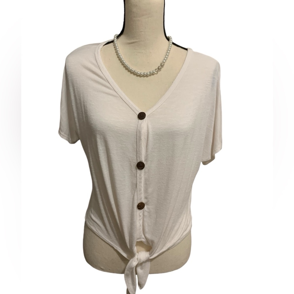 Pinc cream soft cotton button Front tie tee sz M